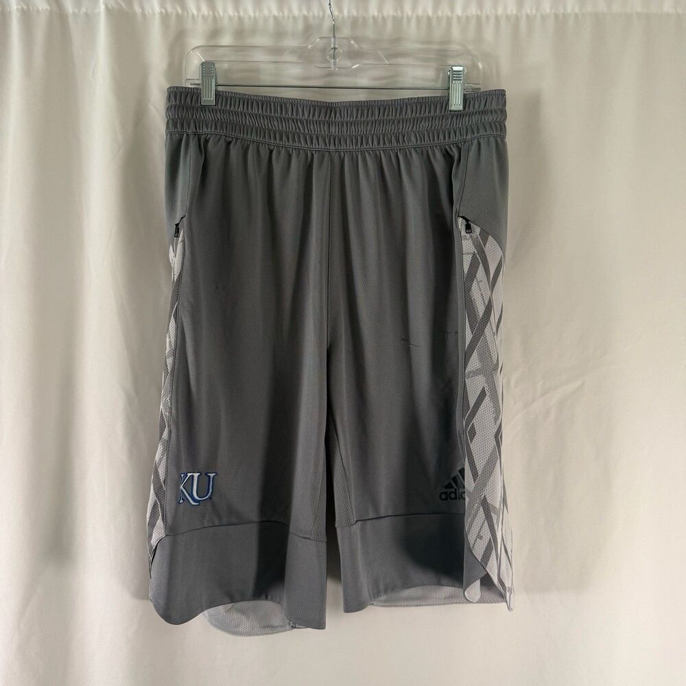 New Adidas KU Jayhawks Athletic Shorts Men's Large Grey Elastic Waist Pockets